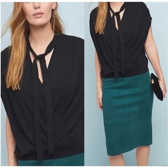 By Anthropologie Rambuteau Black Knit Sleeveless Wrap Sweater Neck Tie Sz S - Picture 1 of 10